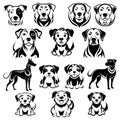 logo, icon, symbol, set, collection of various dogs, black outline drawing on a white background Royalty Free Stock Photo