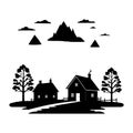 Fog in village vector silhouette illustration Royalty Free Stock Photo