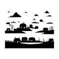 Fog in village vector silhouette illustration Royalty Free Stock Photo