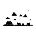 Fog in village vector silhouette illustration Royalty Free Stock Photo