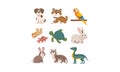 Cute Pet and Animal Icon Set with Reptile and Fish Royalty Free Stock Photo