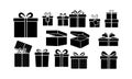 Black Silhouette Collection of Gift Boxes with Bows and Tags Royalty Free Stock Photo