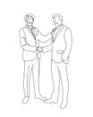 Web Linear vector illustration. Two men shake hands.Happy businessmen came to an agreement in the office. on a white background. Royalty Free Stock Photo