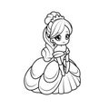 Adorable chibi princess with big eyes. Perfect black-and-white outline for coloring pages. Royalty Free Stock Photo