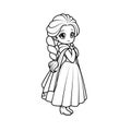 Adorable chibi princess with big eyes. Perfect black-and-white outline for coloring pages Royalty Free Stock Photo