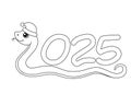 Snake symbol of 2025 new year, date and snake in Santa hat - vector linear picture for coloring. Royalty Free Stock Photo