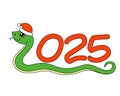 Snake symbol of 2025 new year, date and snake in Santa hat - vector full color picture. Happy New Year 2025, Royalty Free Stock Photo