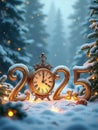 Celebration of Christmas and New Years Eve 2025 in snowy scene outdoor Royalty Free Stock Photo