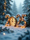 Celebration of Christmas and New Years Eve 2025 in snowy scene outdoor Royalty Free Stock Photo