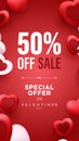Happy Valentine\'s Day Sale Poster or banner with symbol of heart. Royalty Free Stock Photo