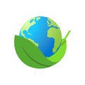 The globe and leaf stand out on a white background. Vector illustration Royalty Free Stock Photo