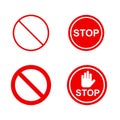 Set of stop street icon collection. stop sign and badge prohibition. not allowed sign. prohibition symbol. stop hand sign Royalty Free Stock Photo