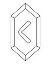 Kenaz, Kano rune of the elder futhark, Kaun magical sign symbolizing fire, inspiration and creativity - vector linear Royalty Free Stock Photo