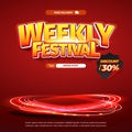 Weekly Festival Shopping Event Promotion with Neon Glowing Red Typography and Discounts Royalty Free Stock Photo