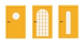 Collection of yellow closed wooden doors. Royalty Free Stock Photo
