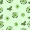 Fresh Lime and Mint Seamless Pattern. Royalty Free Stock Photo