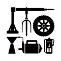 A silhouette hardware flat icon set for vehicle maintenance. Royalty Free Stock Photo