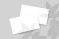 Vector mockup of business cards with plant shadows on a gray background Royalty Free Stock Photo