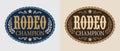 Rodeo Champion belt buckle Label Cowboy bull rider style emblem vector design Royalty Free Stock Photo