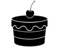 Cake with icing and cherry fruit pastry - vector silhouette for stencil Royalty Free Stock Photo