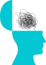 Head full of thoughts, confused, anxious, fear, chaos, and stressed brain Royalty Free Stock Photo