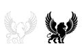 Winged Lion Silhouette. Fully editable Flat and Outline. Royalty Free Stock Photo