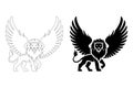 Winged Lion Silhouette. Fully editable Flat and Outline. Royalty Free Stock Photo