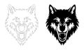 Fierce Growling Wolf Face Silhouettes. Royalty Free Stock Photo