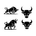 A set of unique bull logos in vector silhouette style Royalty Free Stock Photo