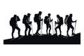 Editable Hiking Silhouette Icons in Vector Format Royalty Free Stock Photo