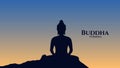 Happy Buddha Purnima, Happy Vesak Day, wishes greetings with a buddha minimal vector illustration. Royalty Free Stock Photo
