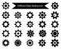 Twenty to Gear Setting Icons Silhouette vector collection Royalty Free Stock Photo