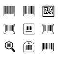 Barcode Icon Set. Collection of Barcode and QR Code Icons. Royalty Free Stock Photo