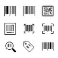 Barcode Icon Set. Collection of Barcode and QR Code Icons. Royalty Free Stock Photo