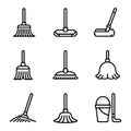 Mop Icon Set for Cleaning. Vector Illustration of Various Cleaning Tools. Royalty Free Stock Photo