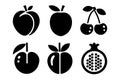 Flat Vector Illustration of Six Distinct Stone and Seed Fruits Royalty Free Stock Photo