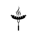 Hot grilled sausage on a fork with rising steam, ideal for barbecue, street food, and cooking related designs icon. Royalty Free Stock Photo