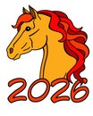 Fire horse symbol 2026, animal of Chinese horoscope - vector color image animal portrait. Bright red-orange horse head Royalty Free Stock Photo