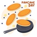 Pancake day. Pancakes are tossed in a frying pan. Vector illustration. Royalty Free Stock Photo