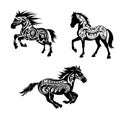 Silhouettes of running horses in tribal tattoo style Royalty Free Stock Photo