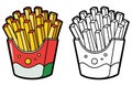 French Fries Illustration Color Version and Black and White Outline Royalty Free Stock Photo