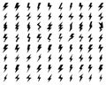 Black icons of thunder and flash lighting Royalty Free Stock Photo