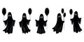 Silhouetted Ghosts Holding Balloons on a White Background Royalty Free Stock Photo