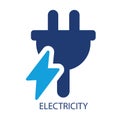 A stylized icon depicting a dark blue electrical plug with two prongs. Royalty Free Stock Photo