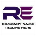 Modern RE letter Logo Design: Bold Purple and Dark Blue Gradient, Corporate Branding Identity. Royalty Free Stock Photo