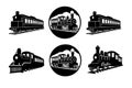 Vintage Steam Train Silhouettes: Logos & Icons Set Royalty Free Stock Photo