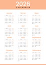 French Calendar 2026 Minimalist Template, Modern Wall Planner Vector Royalty Free Stock Photo