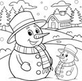 Winter Snowmen Coloring Page for Kids â Fun Holiday Scene Royalty Free Stock Photo