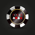 A round black poker chip with card suits. Casino banner, poker game. Vector illustration Royalty Free Stock Photo