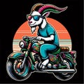 Psychedelic Goat Biker with Sunglasses - Retro Motorcycle Illustration Royalty Free Stock Photo